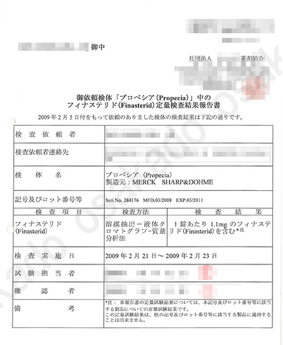 プロペシアの成分鑑定結果